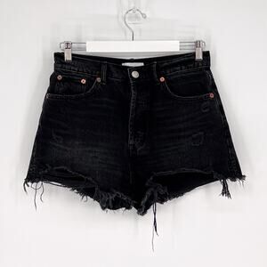 ZARA High Rise Black Denim Shorts Women’s Size 8 Distressed Cut Off